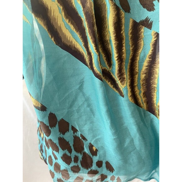 Antonio Makali 100% Silk Blouse Women Teal Animal print Medium Sheer - Picture 7 of 8